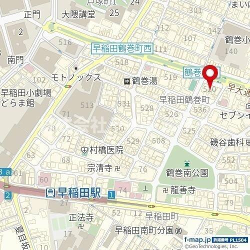 新宿区早稲田鶴巻町の賃貸マンションの地図| 