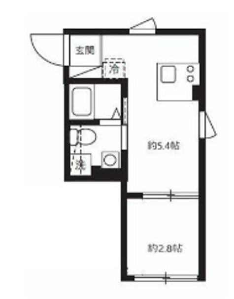 アピチェ田園調布の間取り|角部屋！広くはありませんが、寝室を分けたい方に！
地位な1LDKチックなカウンター＾キッチンの1DKバストイレ別独立洗面台！