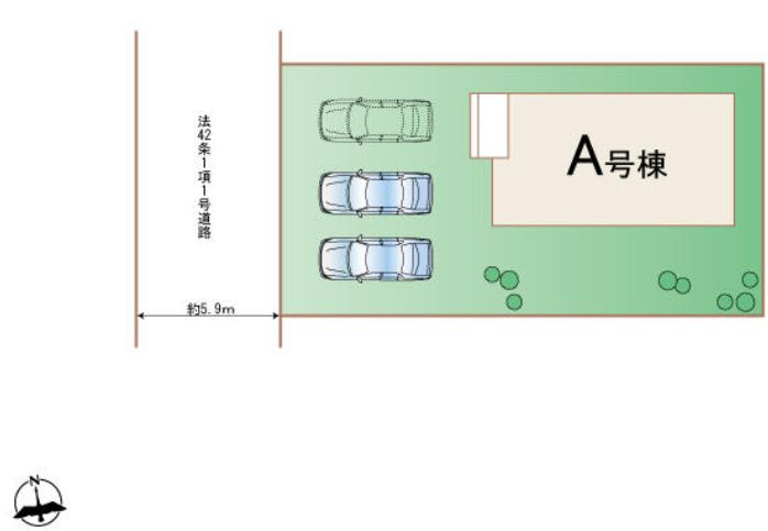 ハートフルタウン 前橋市朝日が丘町8番19　Ａ号棟の区画図|駐車場並列３台ご用意しています！
前面道路も広く車の出し入れもしやすいです！