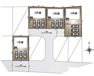 【区画図】 | 秦野市ひばりケ丘  2号棟 第2 | 2号棟　南側約4.5ｍ公道　駐車並列3台（車種によります）　敷地面積40.0坪