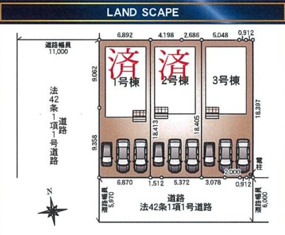 三郷市早稲田2丁目　新築戸建　全3棟　3号棟の区画図|カースペース並列3台駐車可能