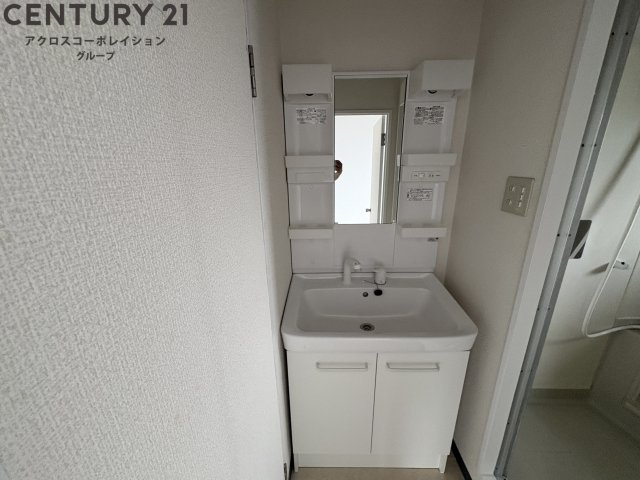 鏡の大きな洗面台です