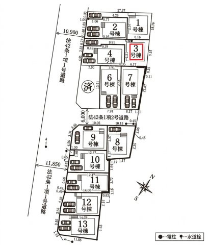 清瀬市中里6丁目・全13棟　新築一戸建　3号棟の区画図|【全13棟・3号棟】
駐車1台可能です。