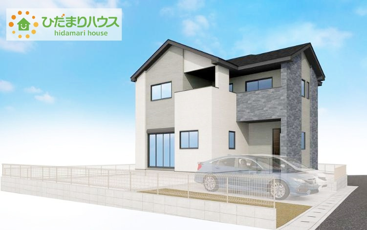 ひたちなか市東石川8期　新築戸建の外観パース|デザイナーズのようなお洒落な外観です(^^♪