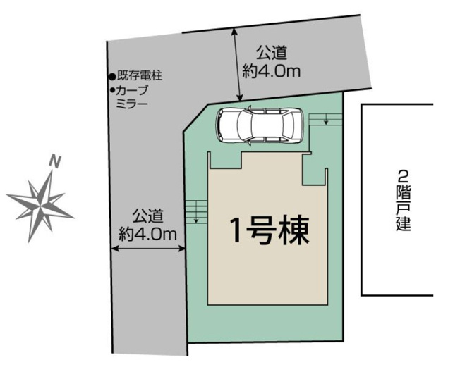 【区画図】 | 富士見市渡戸3丁目　新築一戸建住宅　限定1棟（ふじみ野店） | 2道路に面した開放的な角地。間口も広く駐車しやすい設計。