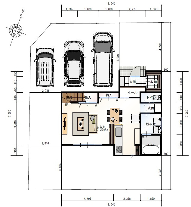 十津　建築条件付き　売土地　の区画図|プラン例　建物価格　2,270.3050万円　建物面積　88.02㎡（約26.61坪）