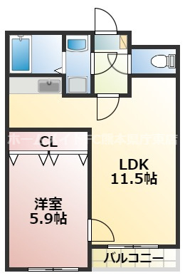 熊本市中央区本荘５丁目の賃貸マンションの間取り