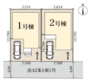 流山市松ヶ丘４丁目新築戸建【東小学校:10分】の区画図|区画配置図