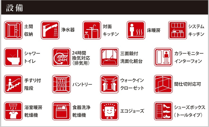 流山市宮園３丁目新築戸建【八木南小学校:10分】の構造・工法・仕様|設備一覧