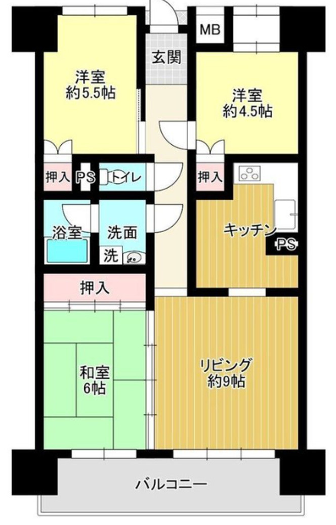 山口市旭通り１丁目の賃貸マンションの間取り