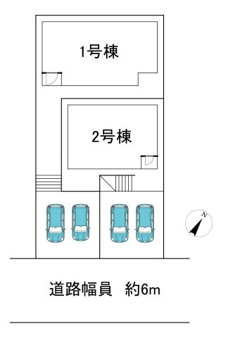 【同施工物件ご案内可能】愛知郡東郷町御岳一丁目　全2棟の区画図|全体区画数｜全2棟
◆駐車並列2台可能！(但し、車種による)
◆前面道路幅員約6mの車通り少ない閑静な住宅街です。
◎まずは、お気軽にお問い合わせください。現地を案内しながら周辺環境も見て頂けます。　