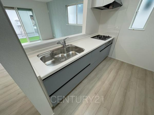 高崎市片岡町2丁目31番 C号棟のキッチン|シンクも大きく洗い物もしやすい浄水器付。シャワーヘッドは引き出し可能、シンクの隅々まで洗い流せます。