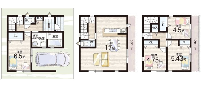 高槻市辻子　第4期　新築一戸建ての間取り|1号地