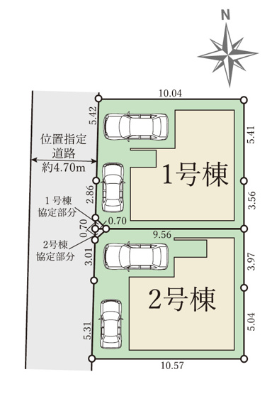 【区画図】 | 東大阪市玉串町西1丁目【1号棟/全2棟】 | 【全2棟】敷地間口広々整形地☆前道幅員約4.7ｍ♪フラット35Ｓ利用可能です♪