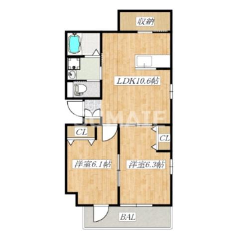 パインヒル19の間取り|角部屋です☆
