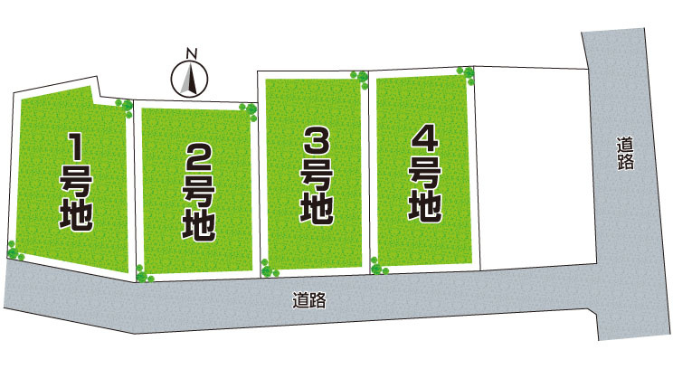 池田市豊島北　第1期　売土地の区画図|全4区画