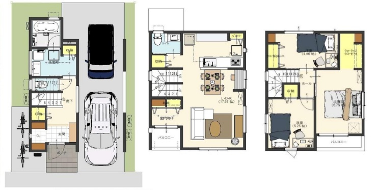 西宮市上ケ原七番町　新築一戸建ての間取り