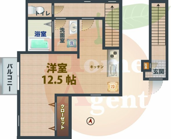 【間取り】 | シャンブル | 1Kのお部屋。
