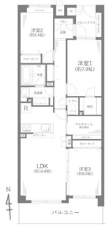 【間取り】 | パークコリーナ上大岡アジュールコート | 南向き・最上階・3LDK+WIC+マルチルーム付き！
