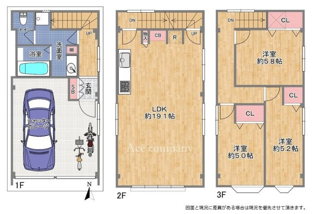 【間取り】 | 東住吉区湯里3丁目 | 【全洋室3LDK＋車庫】室内水廻り設備一新！建具新調、内外装全面リフォーム済み☆LDK広々約19帖！食洗機・浴室乾燥機・TVモニターホン新調完備です☆