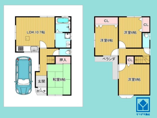 尼崎市東難波町４丁目の間取り|4LDK、土地面積80.02平米、建物面積89.1平米、木造2階建。2026年6月リフォーム済の大変綺麗な住宅で、即ご入居いただけます。