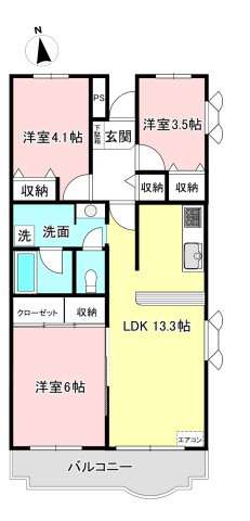 【間取り】 | サン・ヒル3 | 和室と洋室のある3LDKタイプ☆小さなお子様がいるファミリーさんにも良いですね！なんと言っても角部屋二面採光なのが嬉しい♪