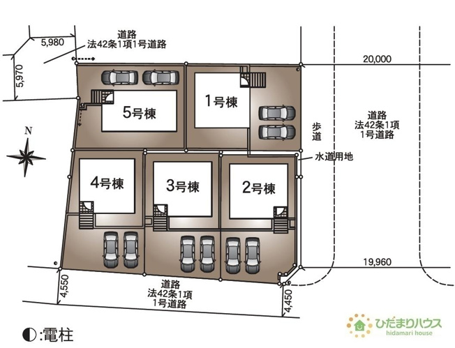 【区画図】 | 龍ケ崎市白羽第11　新築戸建　5号棟 | ご家族でお車に乗る方に！駐車場2台分あります！
（5号棟）