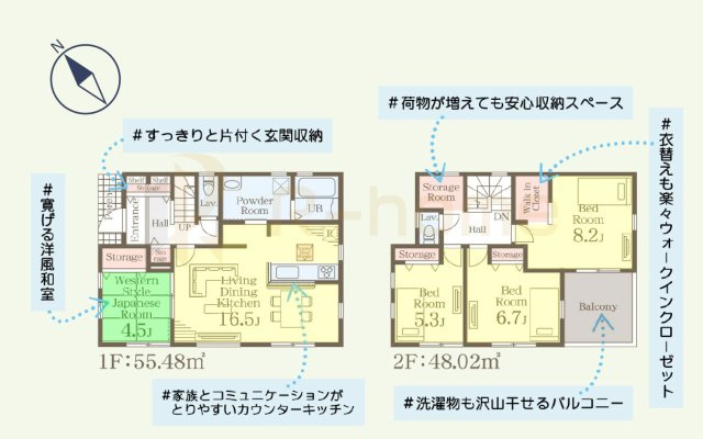 笠間市旭町第13　新築戸建て　6号棟の間取り|4LDK＋WIC＋ストレージルーム、土地面積206.15ｍ2、建物面積103.50m2