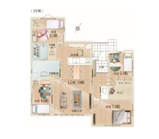 福岡市東区三苫2丁目第4-2棟（2号棟）　の間取り|全居室収納付きで便利です。