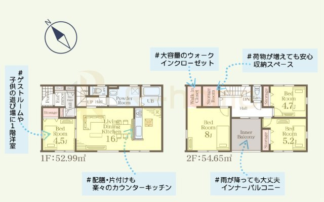 笠間市旭町第13　新築戸建て　7号棟の間取り|4LDK＋WIC＋ストレージルーム、土地面積205.89ｍ2、建物面積107.64m2