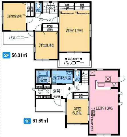 第５富士見町時沢　新築戸建　６号棟の間取り|全室南向きで陽当たり良好☆収納充実♪4LDKで陽当たり良好な間取りです！
土地面積200.11㎡、建物面積118.00㎡で十分な広さです！