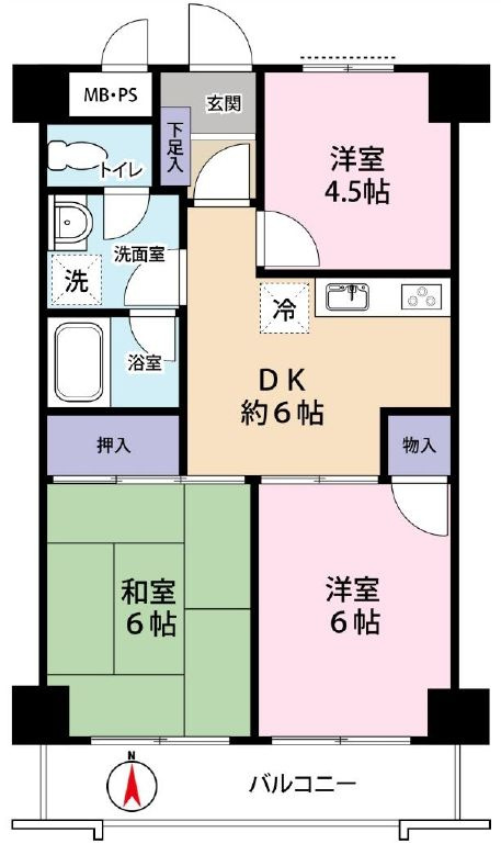 トーア立石マンションの間取り|5階部分・南向きにつきまして日当たり・通風良好。2014年リノベーション履歴あり。