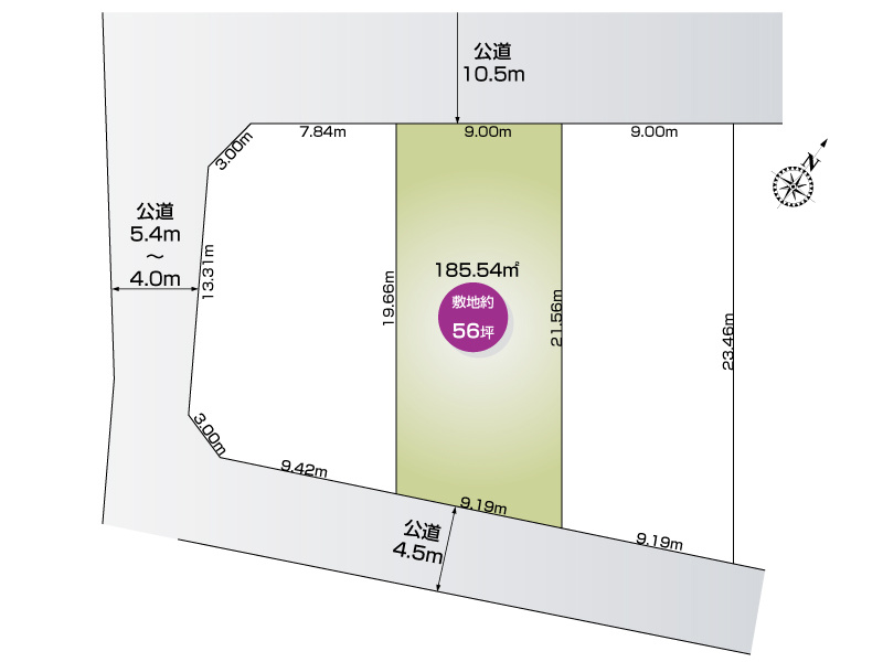 行田市佐間1丁目３区画　２号棟　該当区画　土地　約 56坪　南道路接道