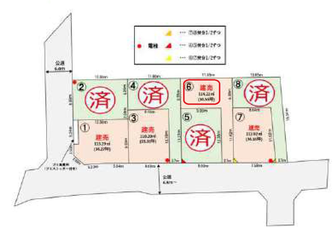 入間市下藤沢2丁目・全8棟　新築一戸建　6号棟の区画図|【全8棟・6号棟】土地面積114.21平米（約34.54坪）