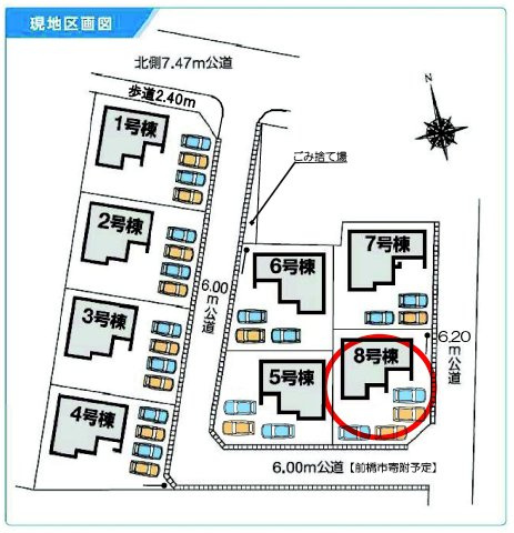第５富士見町時沢　新築戸建　８号棟の区画図|駐車場4台ご用意しています！並列駐車＆前面道路も６Ⅿあり出し入れもしやすいです。
来客時も重宝します♪
