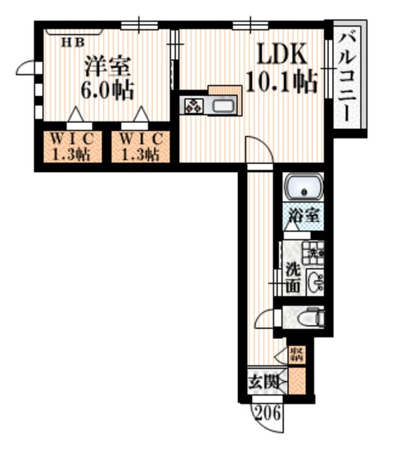 プラティーク北沢の間取り|2つのウォークインクローゼット付き1LDK