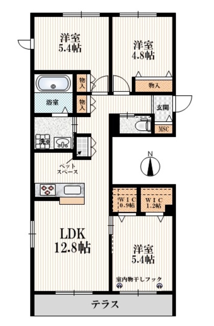シェールポンの間取り|【間取り】　角部屋３面採光