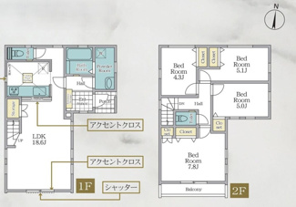 【間取り】 | 南区南台6丁目  2号棟 5期 | 4LDK　都市ガス　網戸標準仕様　シャッター1箇所付　南向きバルコニー　食洗器・浄水器　浴室乾燥機+窓　全居室収納　リビング収納　キッチン上部折下げ天井　LDK18.6帖