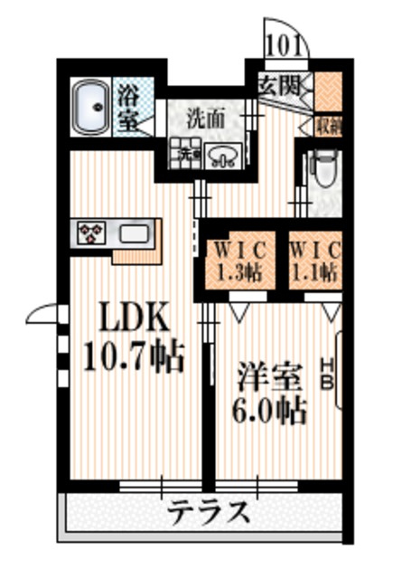 プラティーク北沢の間取り|2つのウォークインクローゼット付き1LDK