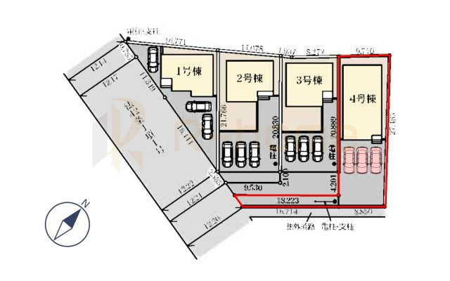 下妻市下妻丙　新築戸建て　4号棟の区画図|大きなお買い物だからこそ、メリット・デメリットを伝えさせて頂きます。
R-homeにお任せください♪