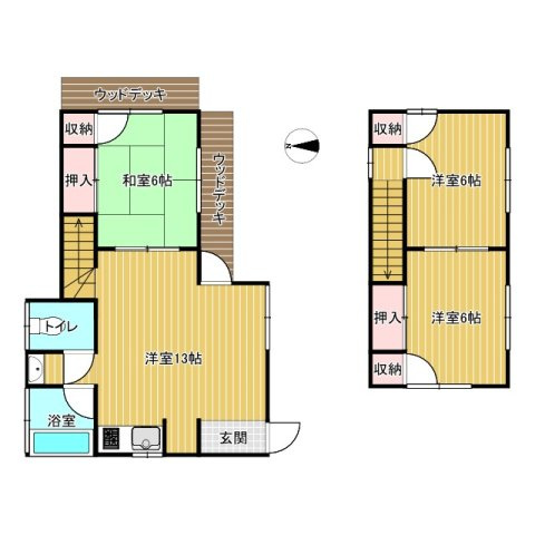 鉾田市二重作中古戸建、土地付きの間取り