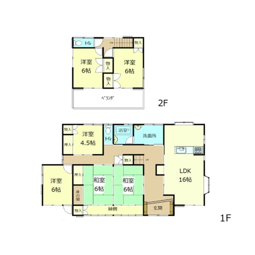 太田市新田村田町　中古住宅の間取り|6LDKと部屋数豊富！広々玄関！和室の続き間には縁側付き！
