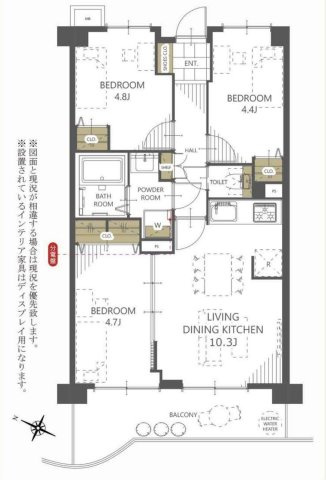ライオンズマンション川越南古谷第３の間取り|3LDK 専有面積54.72m2 バルコニー面積6.54m2