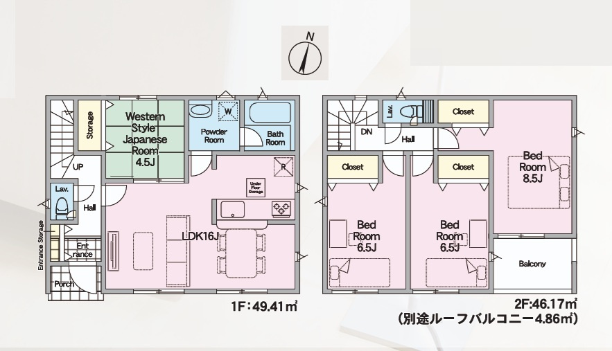 Cradlegarden　 茨城町前田　第6　6の間取り|　
☆2階は全室ゆったり6帖以上。全居室に大容量の収納スペース付き。リビングに隣接する和室は、小さなお子様の遊び場やお昼寝にも◎家族で寛げます。