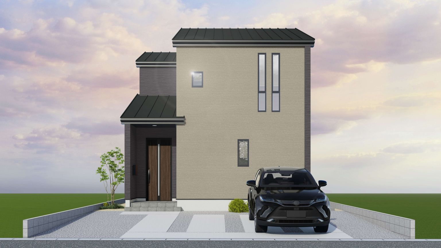 新築戸建・新築建売　会津若松市城西町4期　城西小・第四中の外観パース|完成予想図（正面）になります