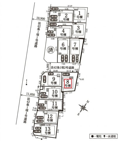 清瀬市中里6丁目・全13棟　新築一戸建　8号棟の区画図|【全13棟・8号棟】
駐車1台可能です。