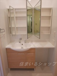 セジュール長居　Ｅ棟の洗面所|大型三面鏡付きシャンプードレッサー