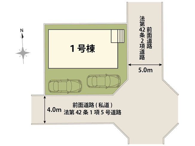 【区画図】 | 練馬区土支田3丁目新築一戸建住宅　全1棟（成増店） | 角地につき採光・通風ともに良好！
前面道路は車が出しやすく、快適なカーライフをお送りいただけます。
