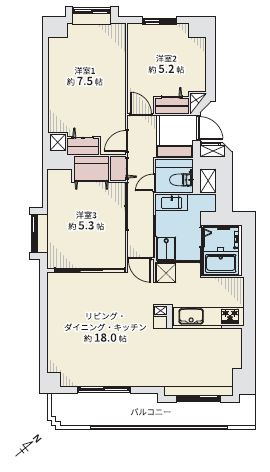 【間取り】 | リーベスト山の手 | 3LDK・オートロック付き・トランクルーム有り・宅配ボックス有り・角部屋