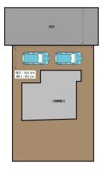 龍ケ崎市平台1丁目　中古戸建の区画図|【リフォーム中6/5更新】駐車場。横付けですが大きい車も２台駐車可能です。